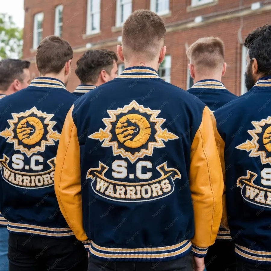 Varsity jackets with custom embroidery and trim